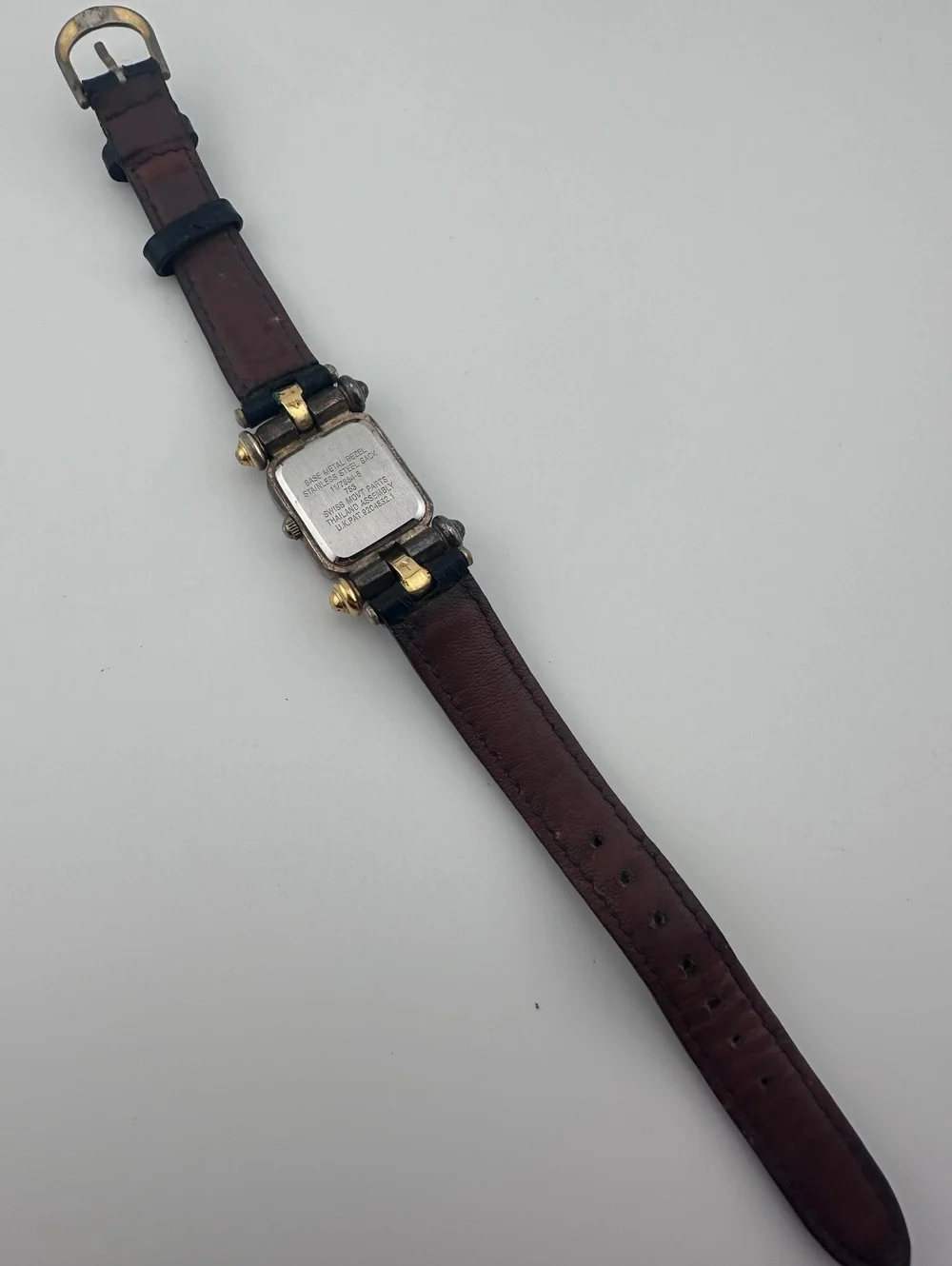 Vintage Anne Klein 29mm Two Tone Quartz Watch Black Leather Band